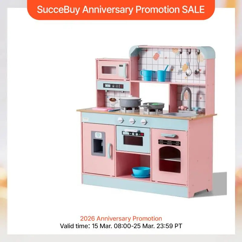 SucceBuy Pretend Play Cooking Toy for Kids Chef Playset Kitchen Accessories with Lights & Sounds for Toddles Girls Boys Ages 3+