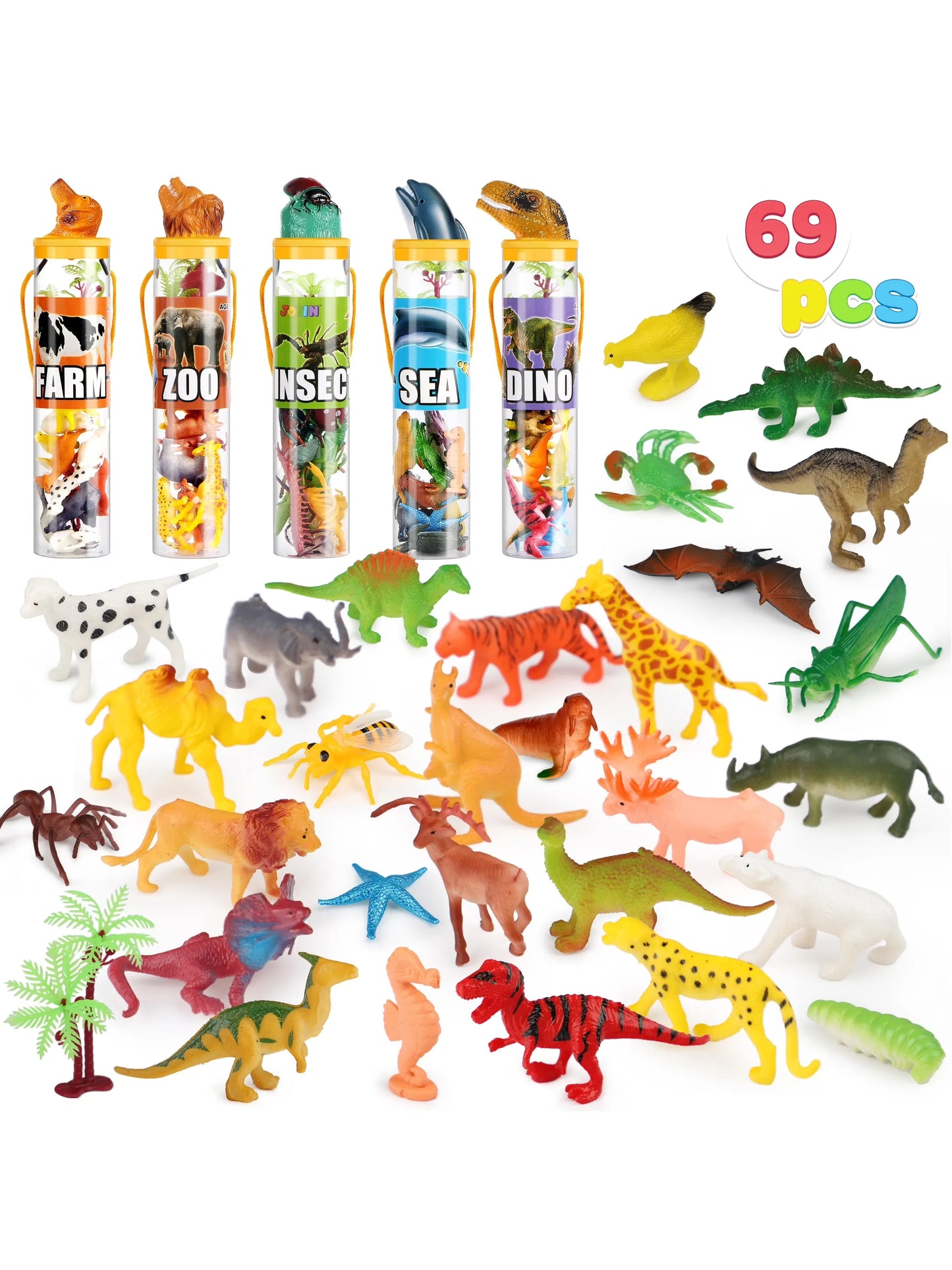 Joyfy 69Pcs Small Animal Figures Assorted Mini Plastic Animal Toy Tiny Little Animals for Kids Birthday Party Favor