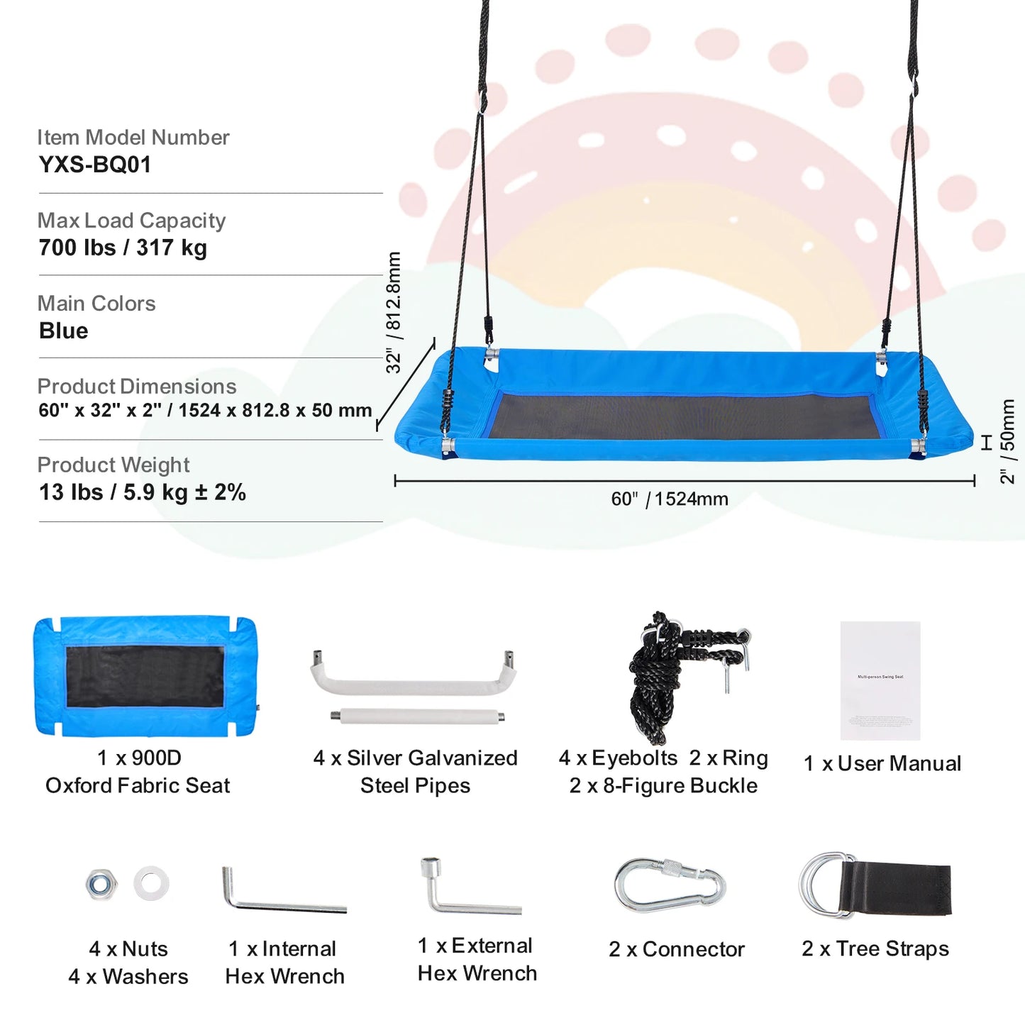 SucceBuy Tree Swing Saucer Swing 750lbs Swing Seat 2 Tree Hanging Straps Adjustable Multi-Strand Ropes Round Swing Kids Outdoor