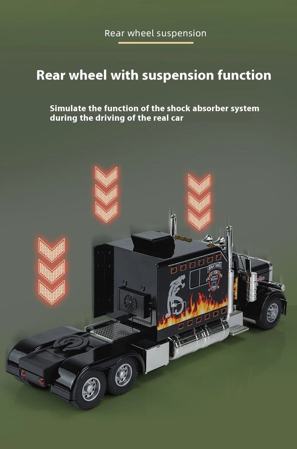 1:24 Peterbilt 389 alloy car model, with lighting and simulated sound effects,Toy Trucks for Boys gift