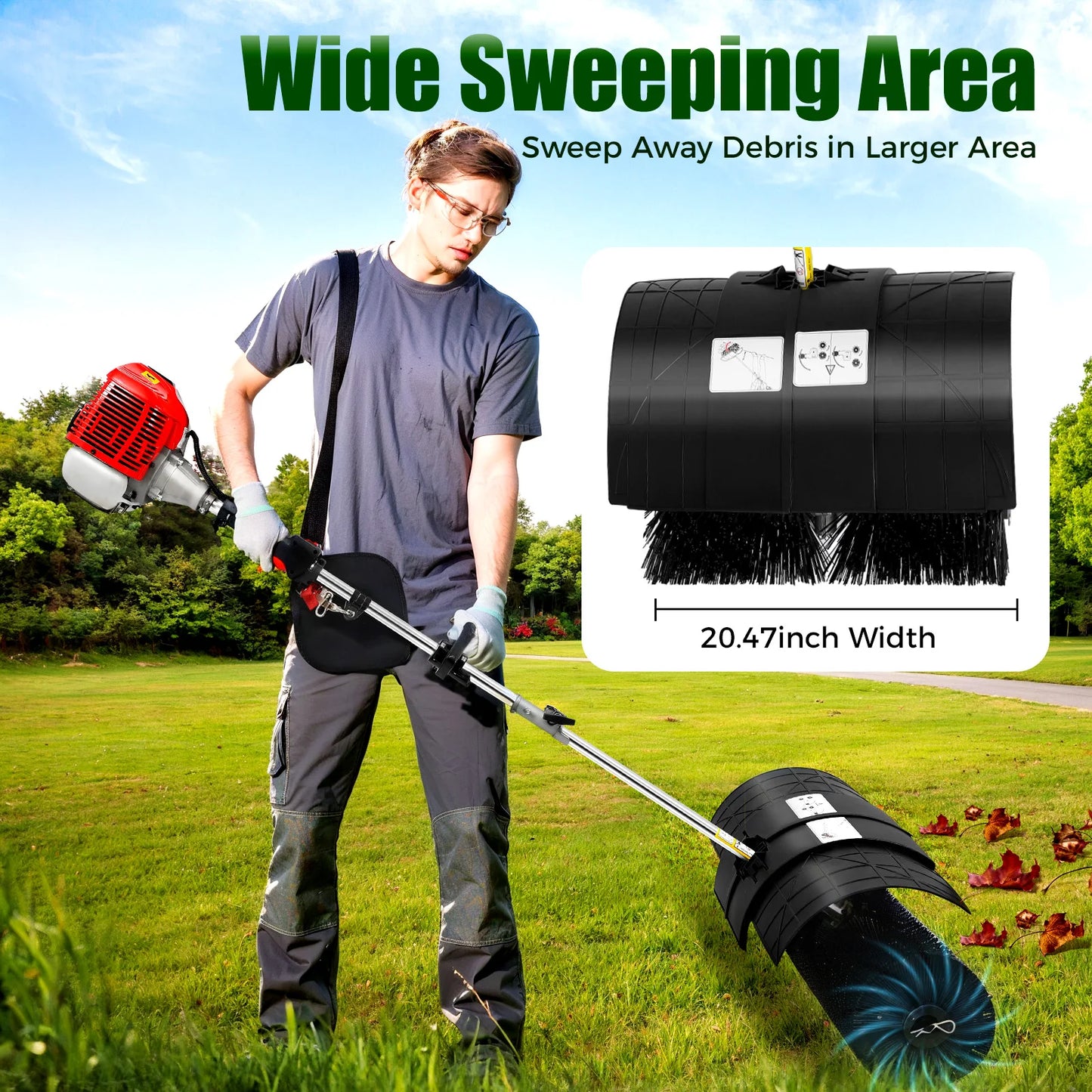 52CC 2.3HP Handheld Sweeper Manual Gas Power Sweeping Broom Artificial Grass Brush Gasoline Powered Broom Garden Lawn Sweeper