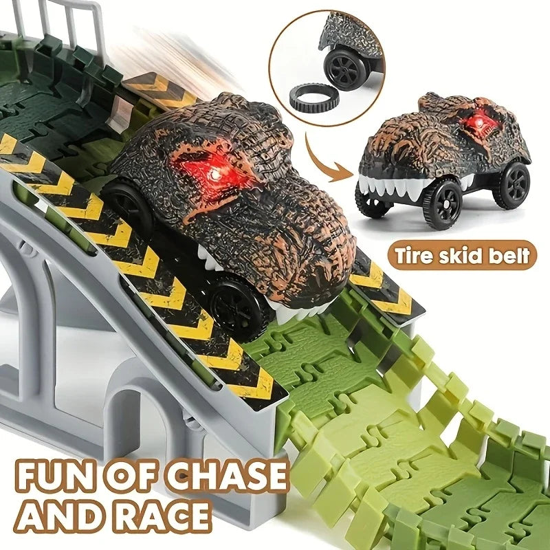 Special Offer: Children's Dinosaur World Track Cars, Toy Track Cars For Boys And Girls, Indoor Race Assembly Track Car Games, Pe