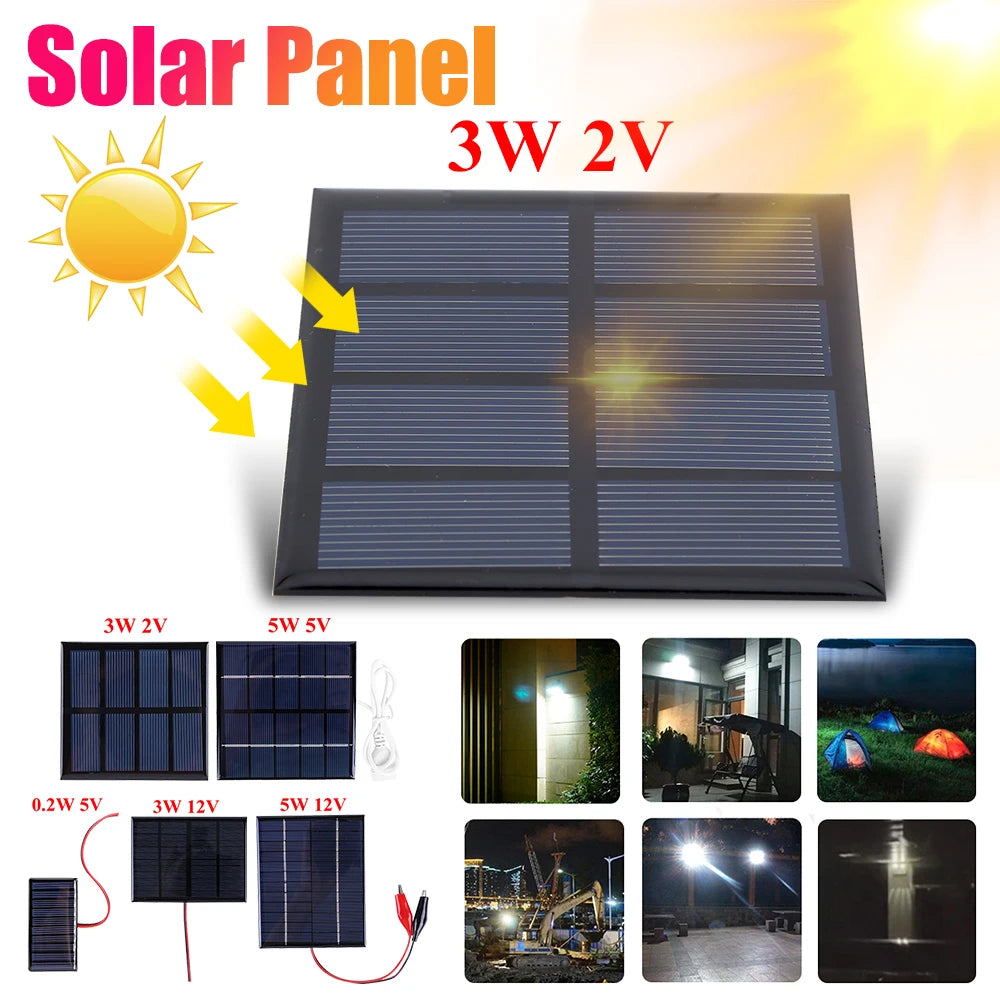 Solar Panel 3/5W 5/12V Micro Solar Board Portable Fast Charger Polysilicon DIY Solar Cells System Mini Outdoor Battery Charger