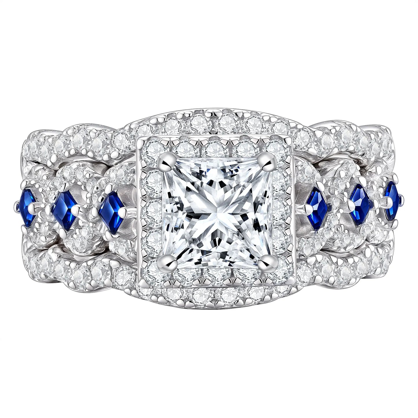 Newshe 3 Pcs Solid 925 Sterling Silver Certified Moissanite Wedding Rings Set for Women 6.5mm Princess Cut Luxury Jewelry