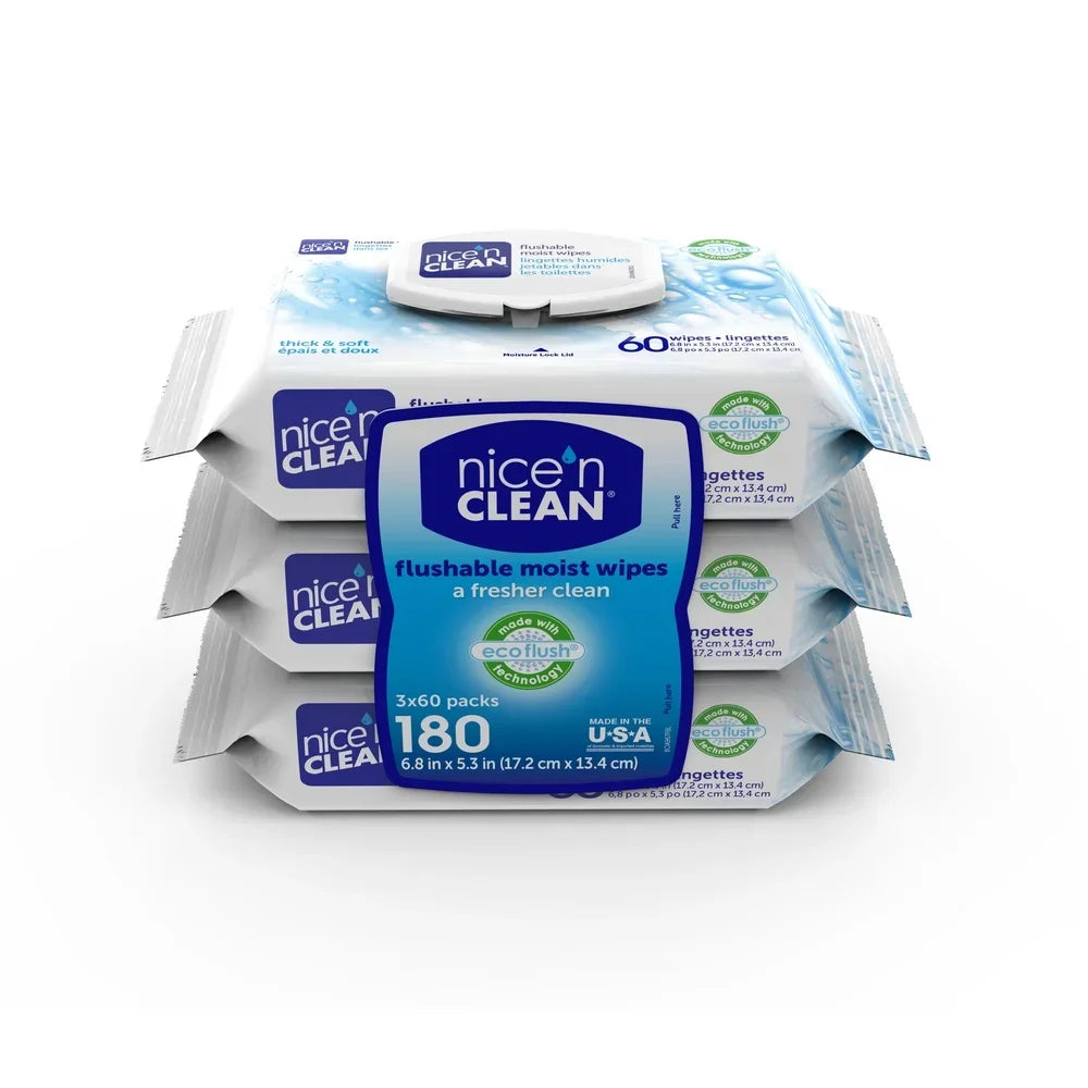 Plant-Based Flushable Wet Wipes 3 Pack Aloe Vitamin E Eco Flush Technology Hypoallergenic Septic Safe Toddler Friendly Soft
