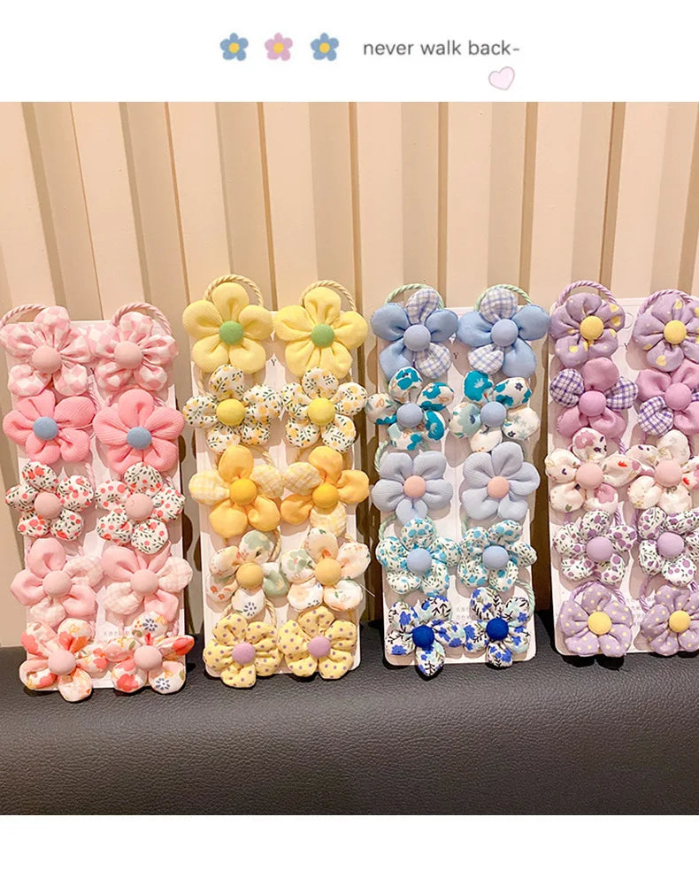 10 Pcs/Set New Baby Girl Cute Colors Flower Hair Bands Ponytail Holder Chilren Soft Scrunchies Rubber Kids Hair Accessories