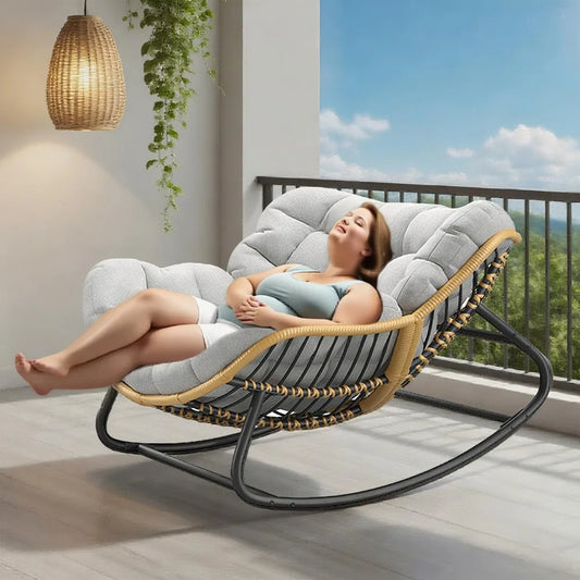 Outdoor/Indoor Rocking Chair,Papasan Chair,Outdoor Patio Porch Furniture,Rattan Wicker Lounge Chair Indoor,Rocker Egg Chair for