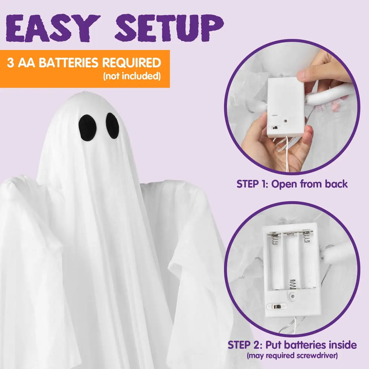 Joyfy 47 Inch Hanging Ghosts Halloween Decorations White Ghosts with Spooky Green LED Light for Halloween Outdoor Decoration