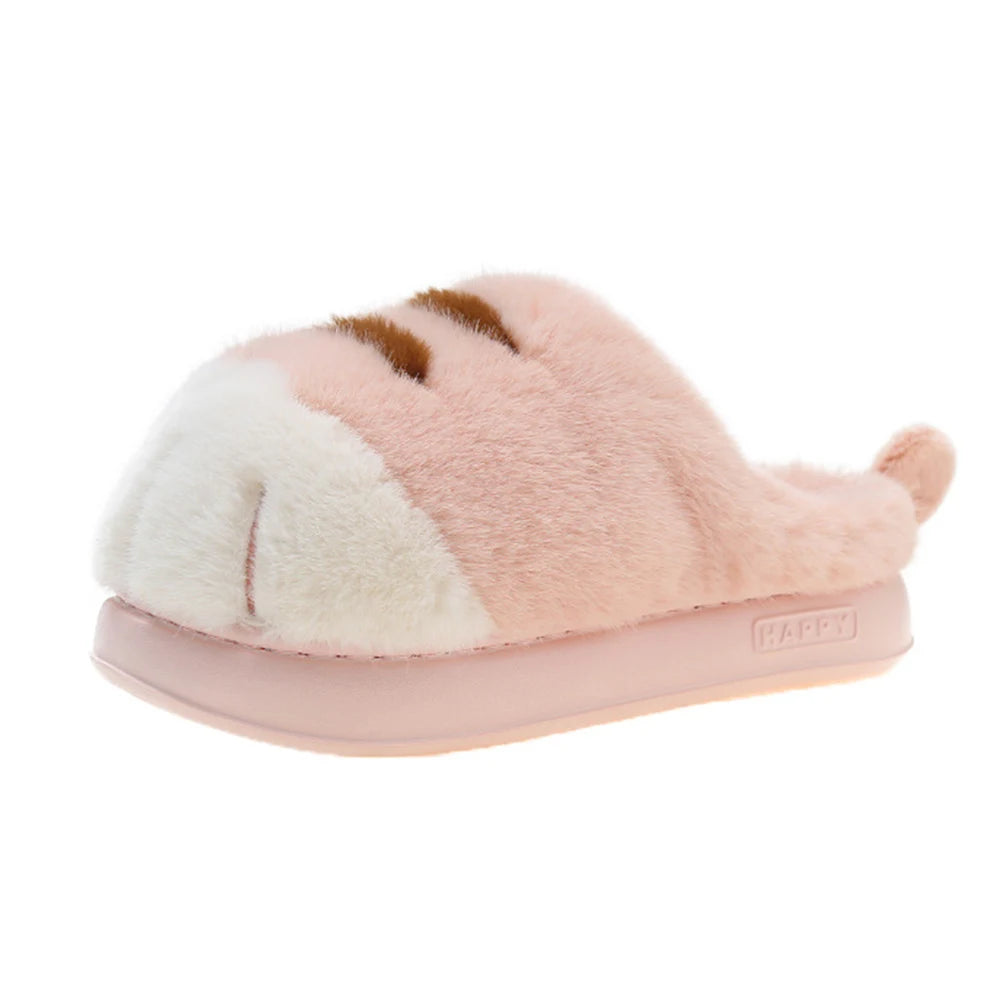 3D Cat Paw Slippers Women's Home Shoes Non Slip Furry Mules Female Fashion Warm Fluffy Slides Outdoor Cat Slippers for Autumn Wi