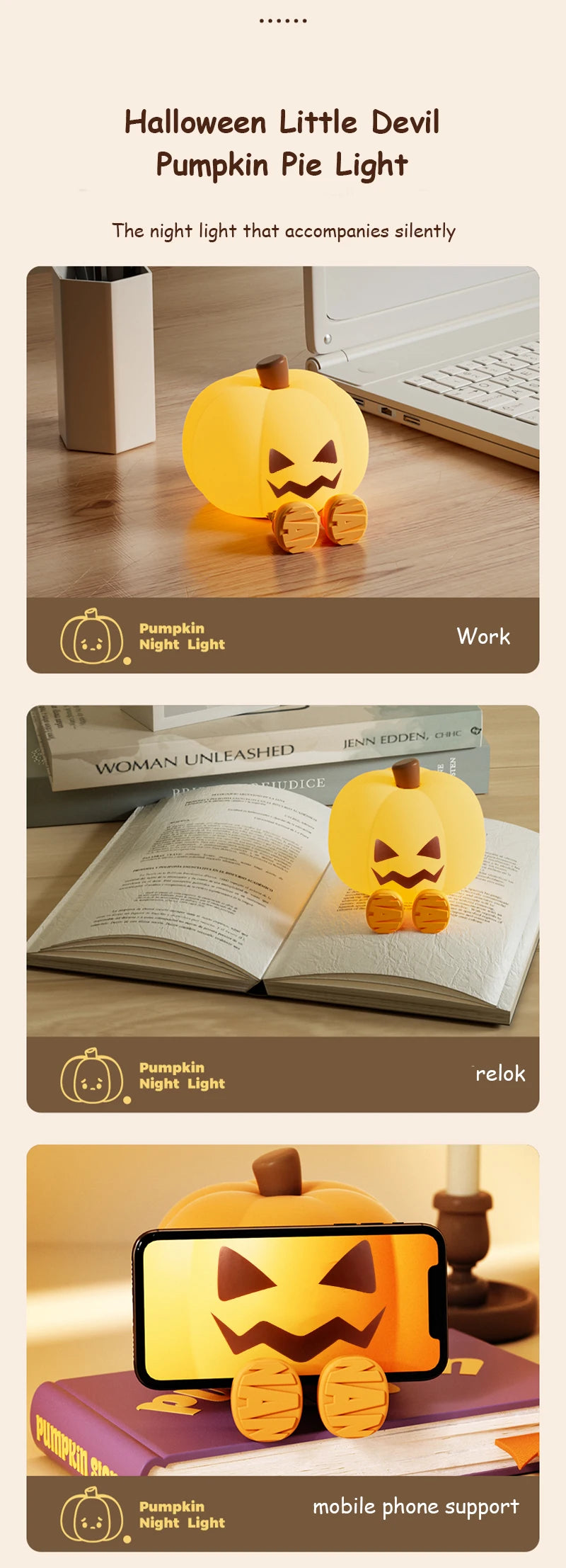 Pumpkin Night Light Cute Soft Silicone Safe Lamp Decorations Timing Dimmable Bedside Decor Kids Babies Halloween Gifts