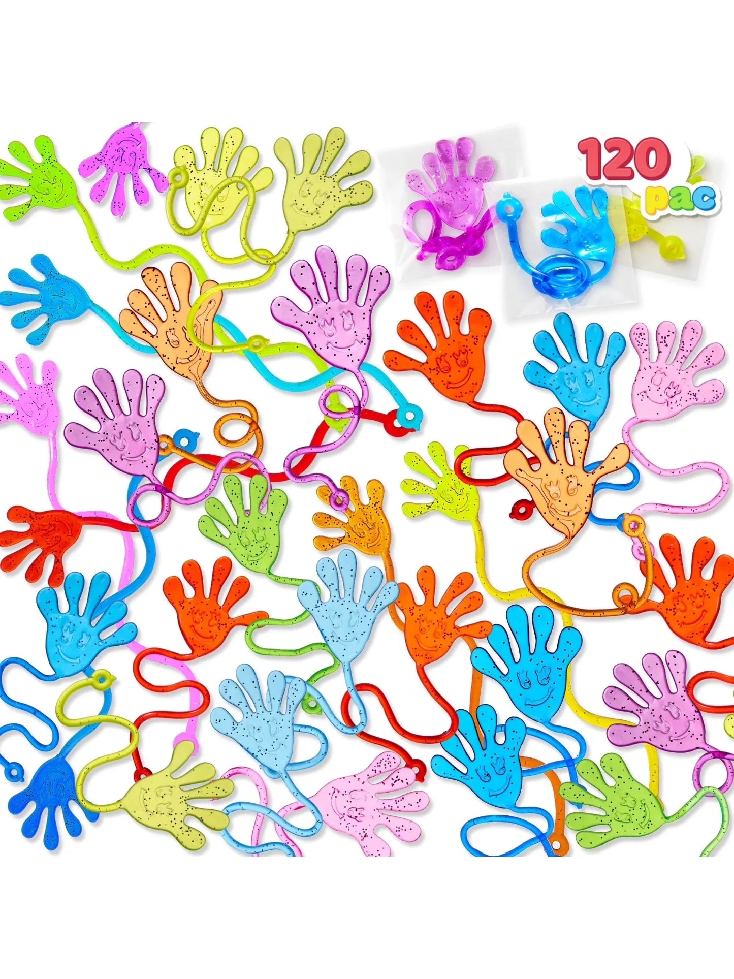 Joyfy 48/120 Pcs Sticky Hands Party Favors for Kids Assorted Stretchy Slappy Hands Fun Fidget Toys Birthday Chirstmas Gift