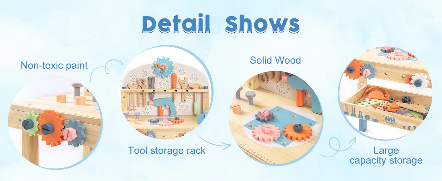 Robotime Kids Tool Bench Set  Large Wooden Work Bench Construction Toys 41 Pieces Kid Toys Tool Set  for Boys Girls Age 3+
