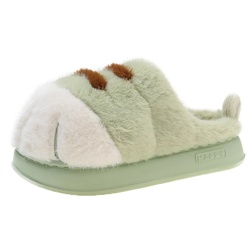 3D Cat Paw Slippers Women's Home Shoes Non Slip Furry Mules Female Fashion Warm Fluffy Slides Outdoor Cat Slippers for Autumn Wi