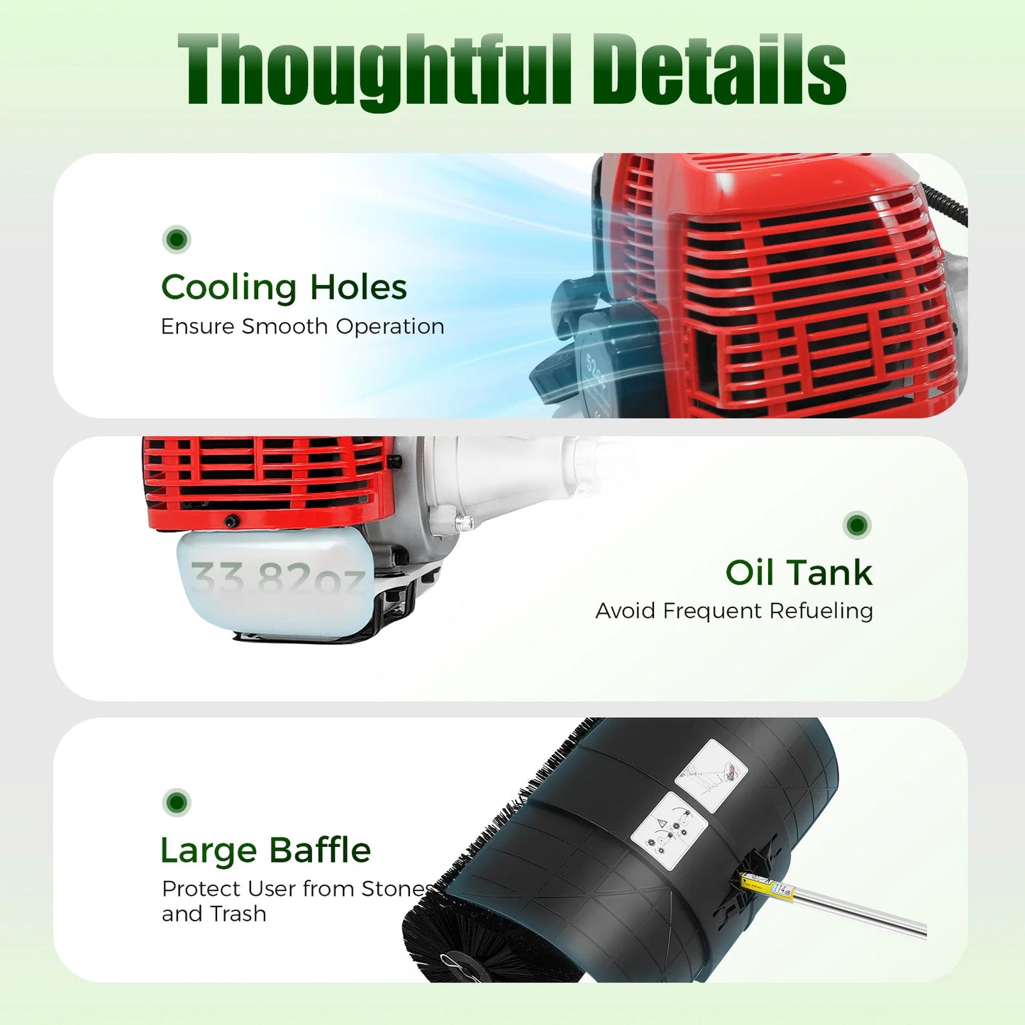 52CC 2.3HP Handheld Sweeper Manual Gas Power Sweeping Broom Artificial Grass Brush Gasoline Powered Broom Garden Lawn Sweeper