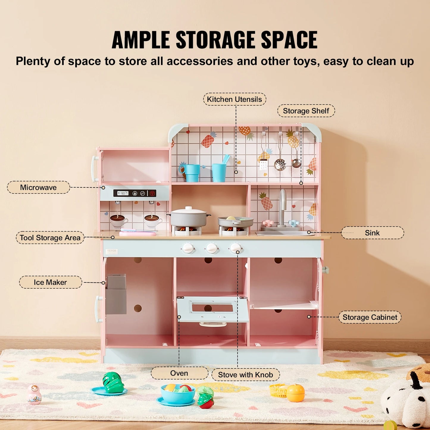 SucceBuy Pretend Play Cooking Toy for Kids Chef Playset Kitchen Accessories with Lights & Sounds for Toddles Girls Boys Ages 3+