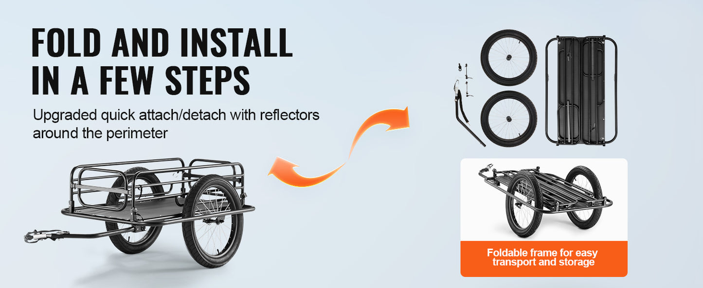 SucceBuy 275 lbs Bike Cargo Trailer Bicycle Wagon Cart Foldable Compact Storage with Universal Hitch 20" Wheels fits Most Bike