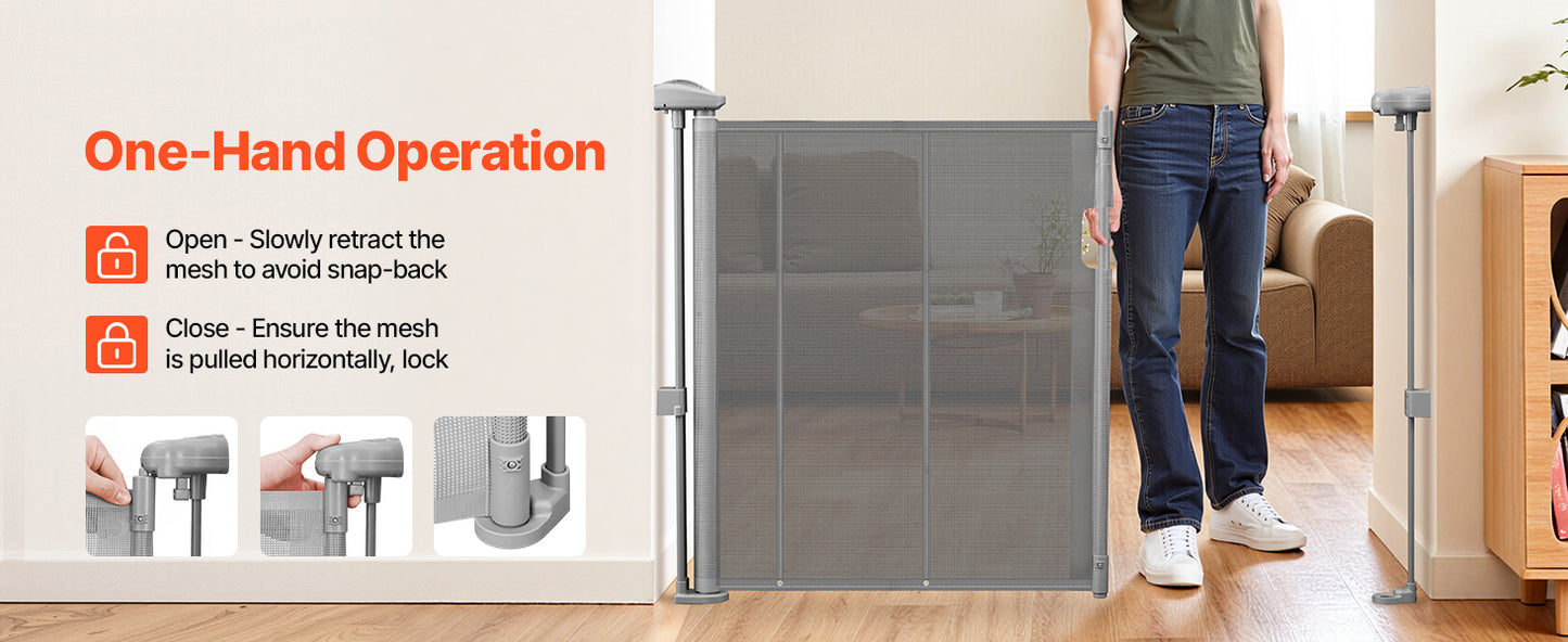 SucceBuy 55/71/110in Retractable Baby Gate 34in Tall Extends Wide Retractable Gate for Kids Pets Mesh Material Easy to Install