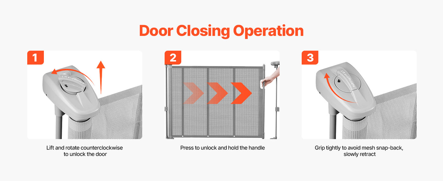 SucceBuy 55/71/110in Retractable Baby Gate 34in Tall Extends Wide Retractable Gate for Kids Pets Mesh Material Easy to Install