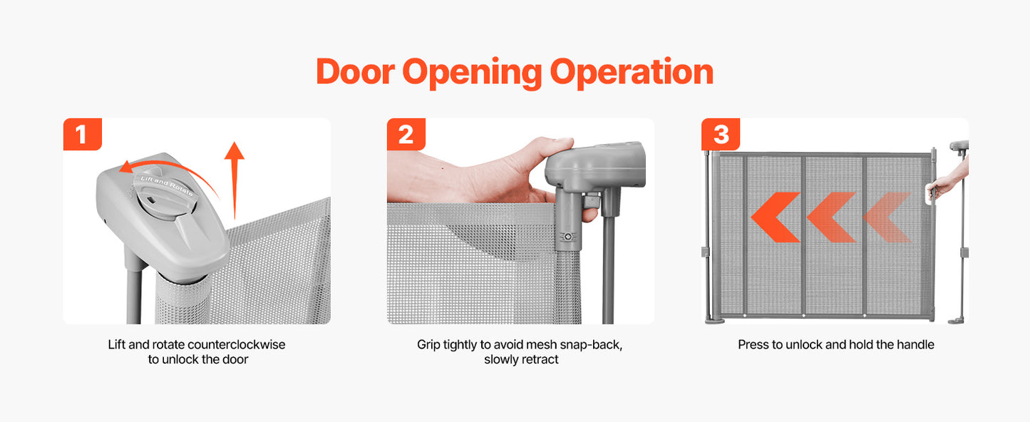 SucceBuy 55/71/110in Retractable Baby Gate 34in Tall Extends Wide Retractable Gate for Kids Pets Mesh Material Easy to Install