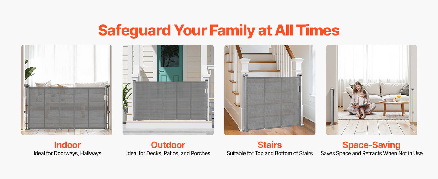 SucceBuy 55/71/110in Retractable Baby Gate 34in Tall Extends Wide Retractable Gate for Kids Pets Mesh Material Easy to Install