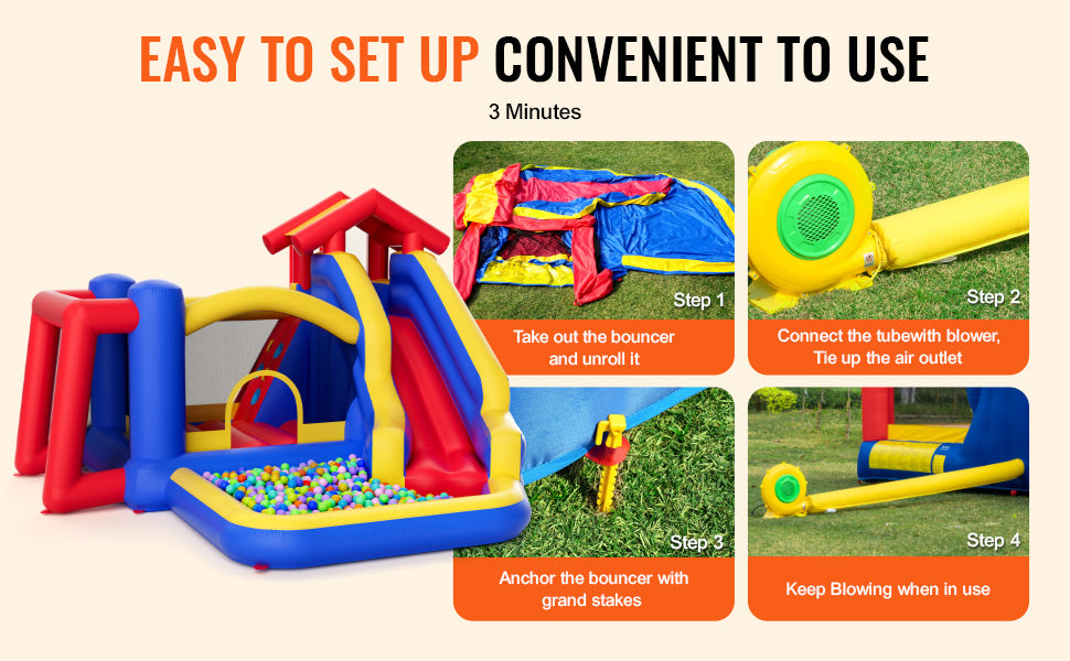 SucceBuy Inflatable Bounce House Outdoor High Quality Playhouse Trampoline Jumping Bouncer for Kid Ages 3–8 Years