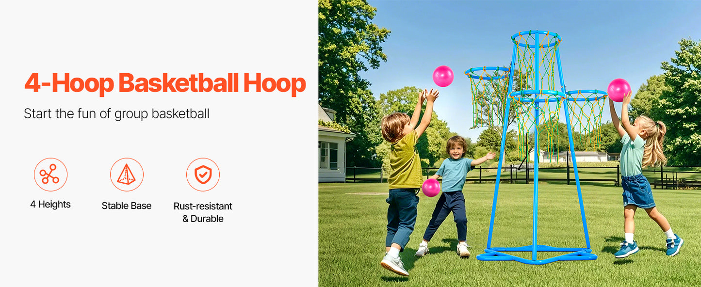SucceBuy 4-Hoop Kids Basketball Hoop Stand with Adjustable Heights 3 Balls for Boys & Girls Indoor Outdoor Basketball Sport Toys