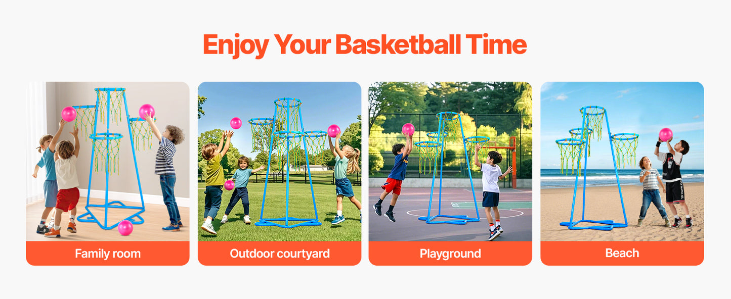 SucceBuy 4-Hoop Kids Basketball Hoop Stand with Adjustable Heights 3 Balls for Boys & Girls Indoor Outdoor Basketball Sport Toys