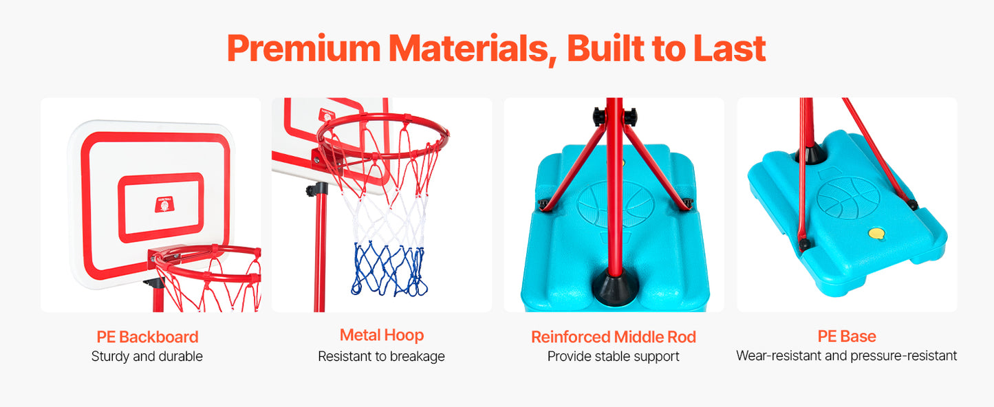 SucceBuy Toddler Adjustable Basketball Hoop 104-190CM Rack for Kids Outdoor Indoor Ball Sport Backboard Rim Shoot Children Toys