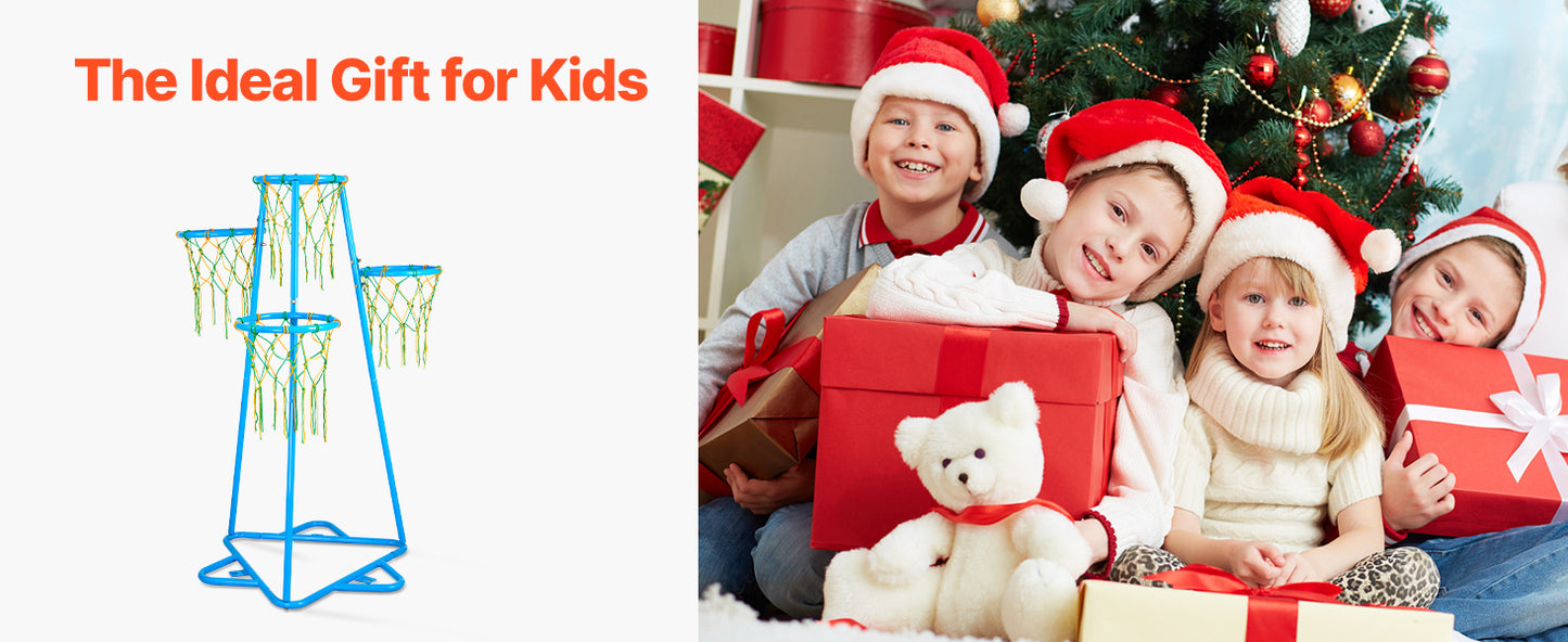 SucceBuy 4-Hoop Kids Basketball Hoop Stand with Adjustable Heights 3 Balls for Boys & Girls Indoor Outdoor Basketball Sport Toys