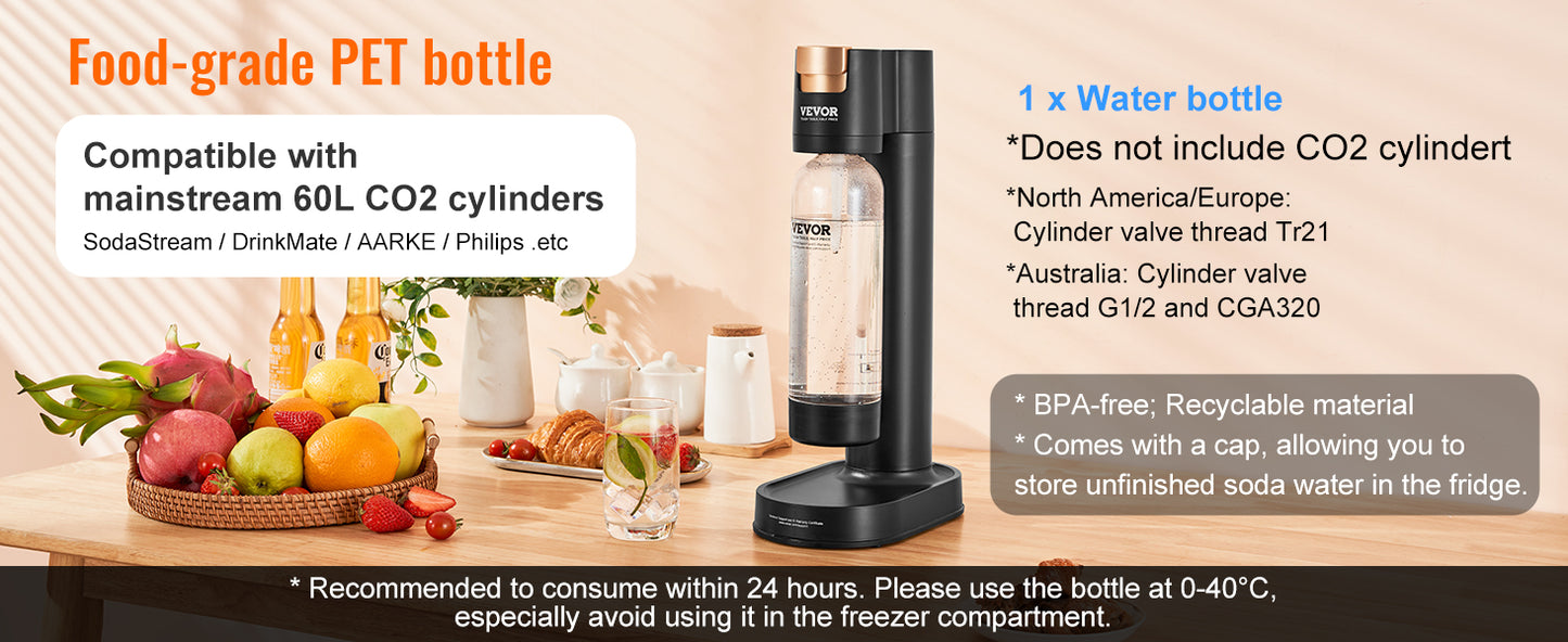 SucceBuy Sparkling Water Maker, Soda Maker Machine for Home Carbonating, Seltzer Water Starter Kit with BPA free 1L PET Bottle