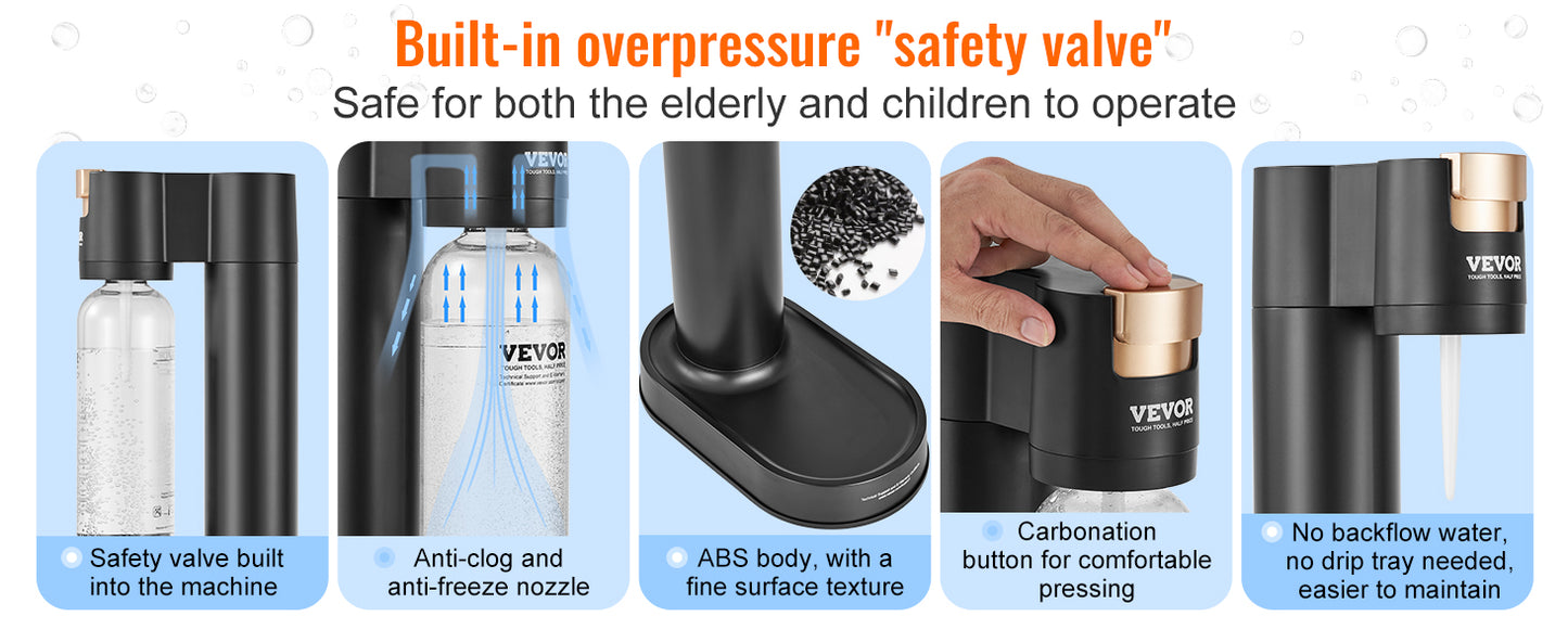 SucceBuy Sparkling Water Maker, Soda Maker Machine for Home Carbonating, Seltzer Water Starter Kit with BPA free 1L PET Bottle