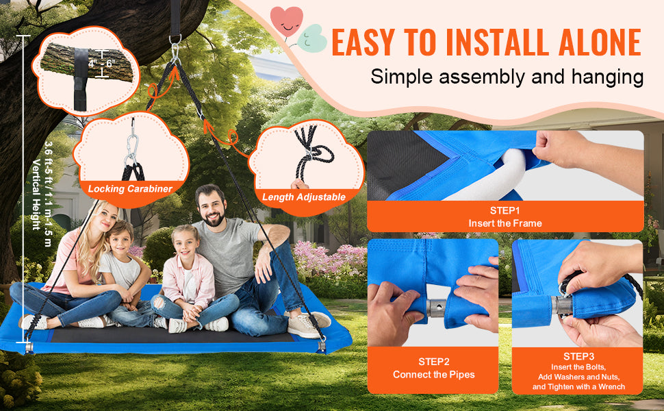 SucceBuy Tree Swing Saucer Swing 750lbs Swing Seat 2 Tree Hanging Straps Adjustable Multi-Strand Ropes Round Swing Kids Outdoor